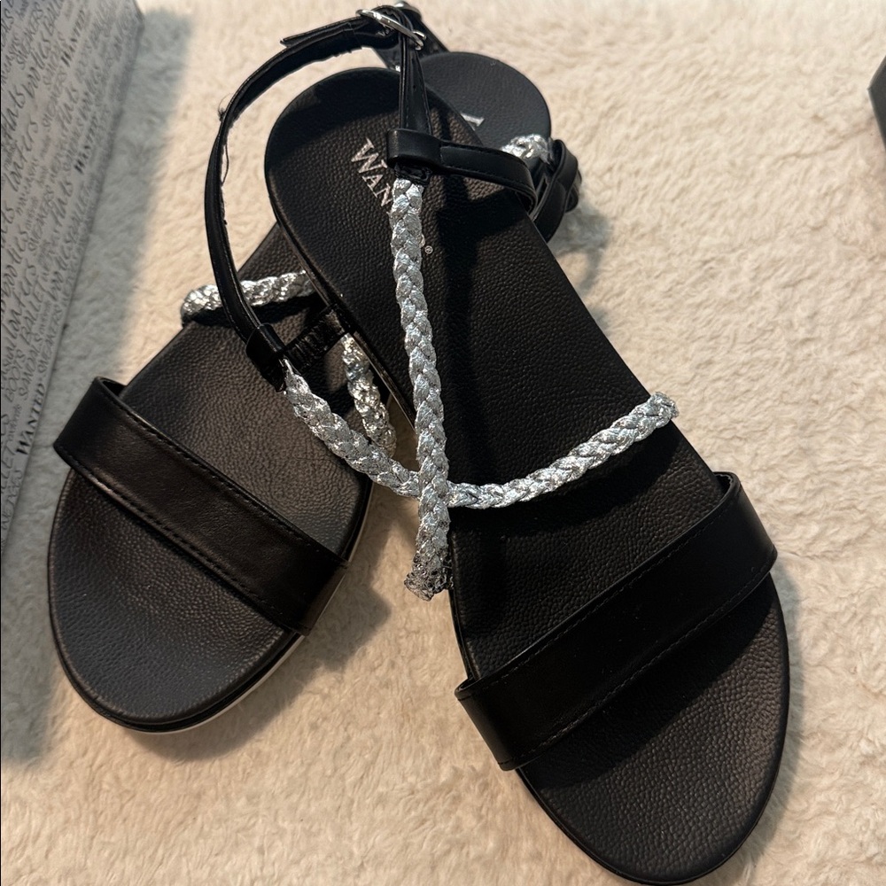 Wanted Women's Black and Silver Strappy Sandals
